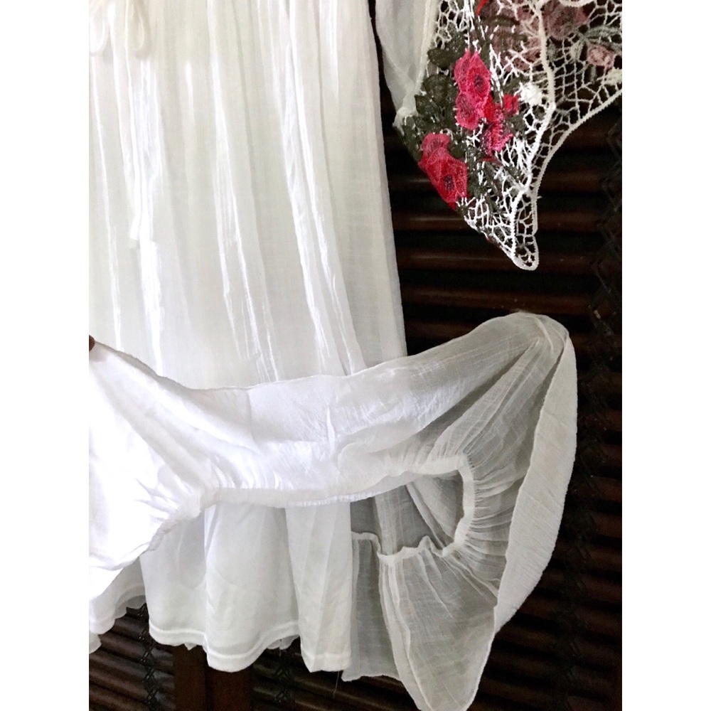 WHITE Crochet Lace Dress BOHO Peasant Bell Sleeves - Picture 4 of 6